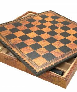 Jeu d'Échecs Flowered - Échiquier - Backgammon et Jeu de dames en similicuir avec rangement & Pièces en bois et métal