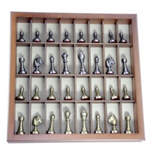 Jeu d'Échecs Staunton - Échiquier en Bois et Albâtre avec rangement intégré & Pièces en métal
