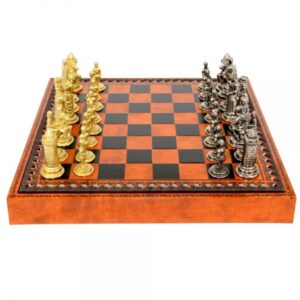 Jeu d'Échecs Camelot - Échiquier et jeu de dames en similicuir avec rangement & Pièces en métal