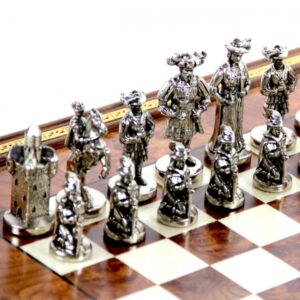 Jeu d'Échecs Lansquenet - Échiquier en Bois de Bruyère et Bois d'Orme & Pièces en métal