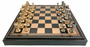 Jeu d'Échecs Contemporain - Échiquier et Backgammon à rangement en similicuir  & Pièces en métal
