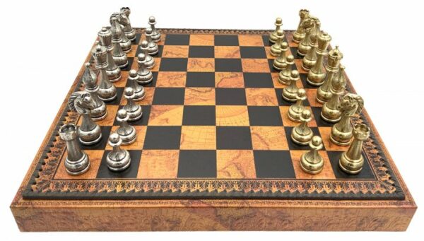 Jeu d'Échecs Flowered - Échiquier - Backgammon et Jeu de dames en similicuir avec rangement & Pièces d'échecs en métal