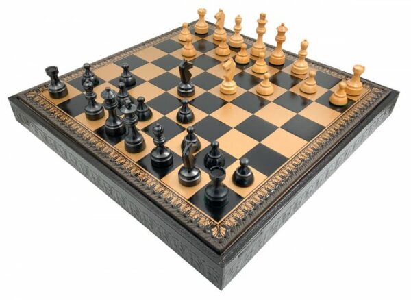 Jeu d'Échecs Classique - Échiquier - Backgammon et Jeu de dames en similicuir avec rangement & Pièces en bois