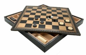 Jeu d'Échecs Classique - Échiquier - Backgammon et Jeu de dames en similicuir avec rangement & Pièces en bois