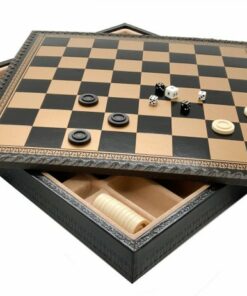 Jeu d'Échecs Classique - Échiquier et Backgammon à rangement en similicuir & Pièces en bois et métal