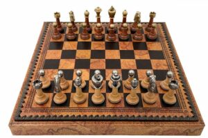 Jeu d'Échecs Classique - Échiquier - Backgammon et Jeu de dames en similicuir avec rangement & Pièces en métal et bois