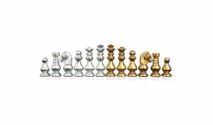 Jeu d'Echecs en Laiton Massif Plaqué Or et Argent "Francais"