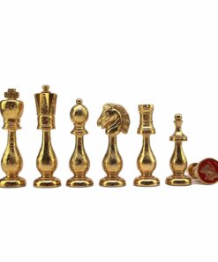 Jeu d'Échecs Arabesque - Échiquier en bois et Albâtre de Toscane avec tiroir & Pièces en métal plaqué or