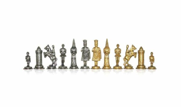 Ensemble "Camelot" Echiquier en Similicuir & Jeu d'Echecs en Métal Massif