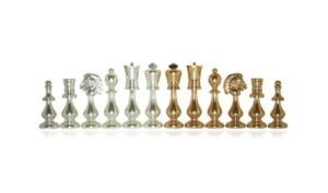 Jeu d'Echecs en Laiton Massif Plaqué Or et Argent "Large Oriental"