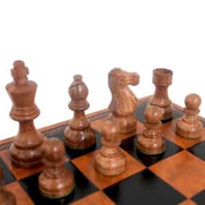 Jeu d'Échecs Classique - Échiquier en similicuir & Pièces en Bois de Rose doré