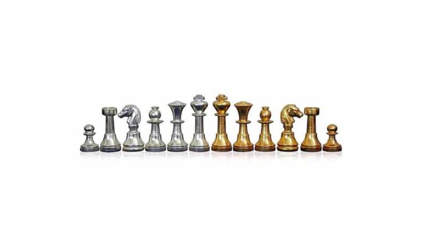 Jeu d'Echecs en Laiton Massif Plaqué Or et Argent "Mignon"