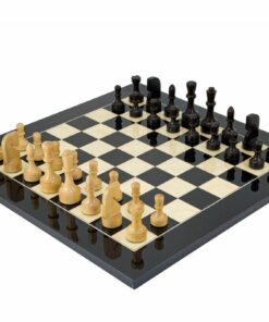 Jeu d'échecs Contemporain - Échiquier en bois d'Anegre noir et Erable & Pièces en Bois de Buis