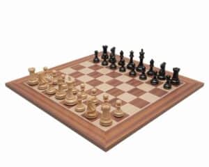 Jeu d'Échecs Classique Windsor -  Échiquier en bois d'Acajou et Bouleau & Pièces en Bois de Buis et Ébène