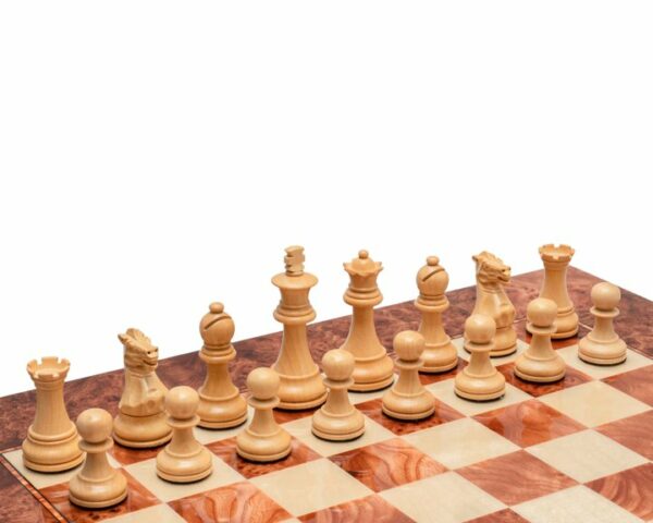 Jeu d'Échecs Italien Modica de Luxe - Échiquier en Loupe d'Orme & Érable & Pièces en Bois de Buis et Bois de Rose