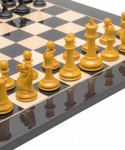 Jeu d'échecs Harrwitz Staunton de Luxe - Échiquier en bois d'Anegre noir et Erable & Pièces en Bois de Buis et Ébène