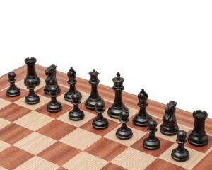 Jeu d'échecs Souverain Staunton - Échiquier en bois d'Acajou et Bouleau & Pièces en Bois de Buis ébonisé
