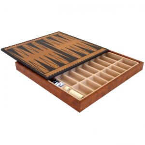 Jeu d'Échecs Classique - Échiquier - Backgammon et Jeu de dames en similicuir avec rangement & Pièces en bois et métal