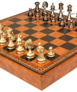 Jeu d'Échecs Grand ensemble Perse - Échiquier - Backgammon et Jeu de dames en similicuir & Pièces en laiton massif