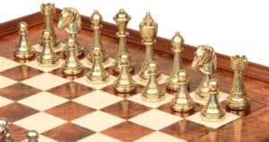 Jeu d'Échecs Staunton - Échiquier en bois de Bruyère et Bois d'Orme avec tiroir & Pièces en métal