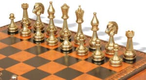 Jeu d'Échecs Flowered - Échiquier - Backgammon et Jeu de dames en similicuir & Pièces d'échecs en métal