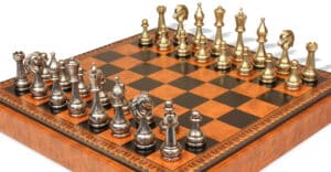 Jeu d'Échecs Flowered - Échiquier - Backgammon et Jeu de dames en similicuir & Pièces d'échecs en métal