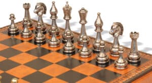Jeu d'Échecs Flowered - Échiquier - Backgammon et Jeu de dames en similicuir & Pièces d'échecs en métal