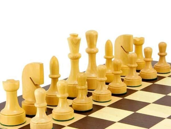 Ensemble "Contemporain" Echiquier en Bois d'Erable et Wenge & Jeu d'Echecs en Buis Ebonisé
