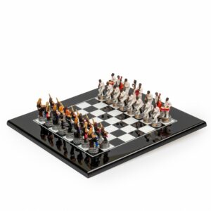 Jeu d'Échecs Jazz vs Rock - Échiquier en bois laqué noir & Pièces en résine