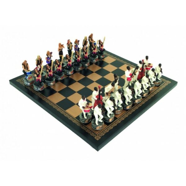 Jeu d'Échecs Jazz vs Rock - Échiquier en similicuir & Pièces en résine