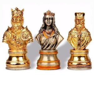 Jeu d'Echecs en Etain Plaqué Or et Argent